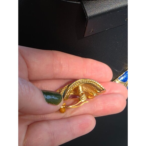 Vintage Gold-Tone Enamel Necklace & Clip-On Earrings Set '80 Era Like‎ New 18" - Picture 9 of 12